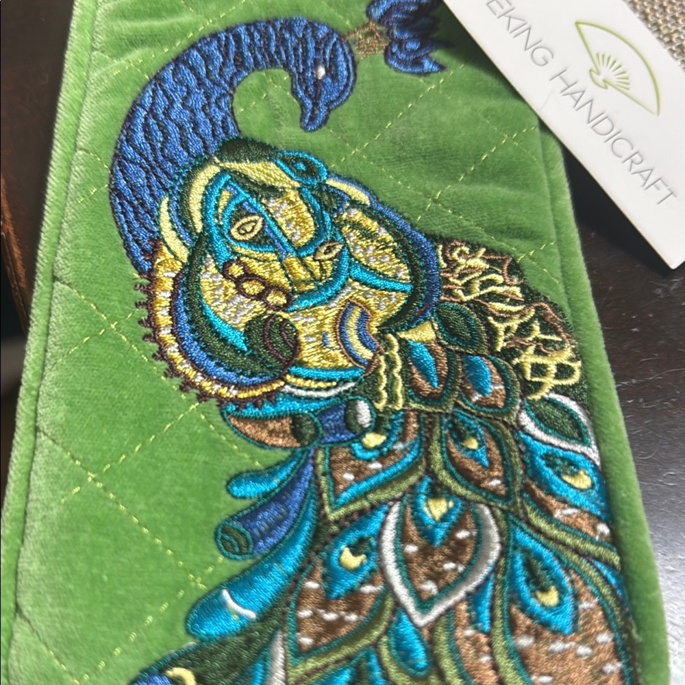 Green and Blue Peacock Embroidered Eye glass case